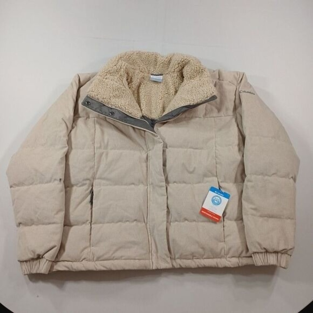 Columbia Down Sherpa Puffer Jacket Womens XL Stone White‎ Corduroy Ruby $240 NEW - Picture 2 of 11